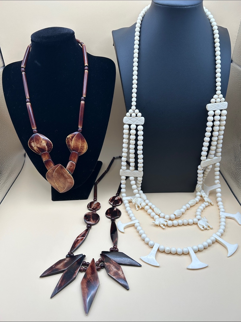 Boho necklace bundle. 3 necklaces made of wood/ bone .